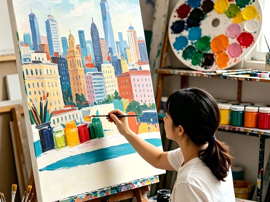 Colorful acrylic paint canvas project