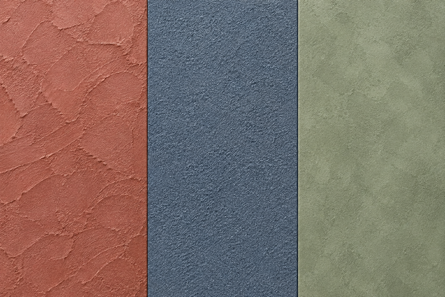 AI illustration of three mounted decorative wall finish areas with different colours and textures