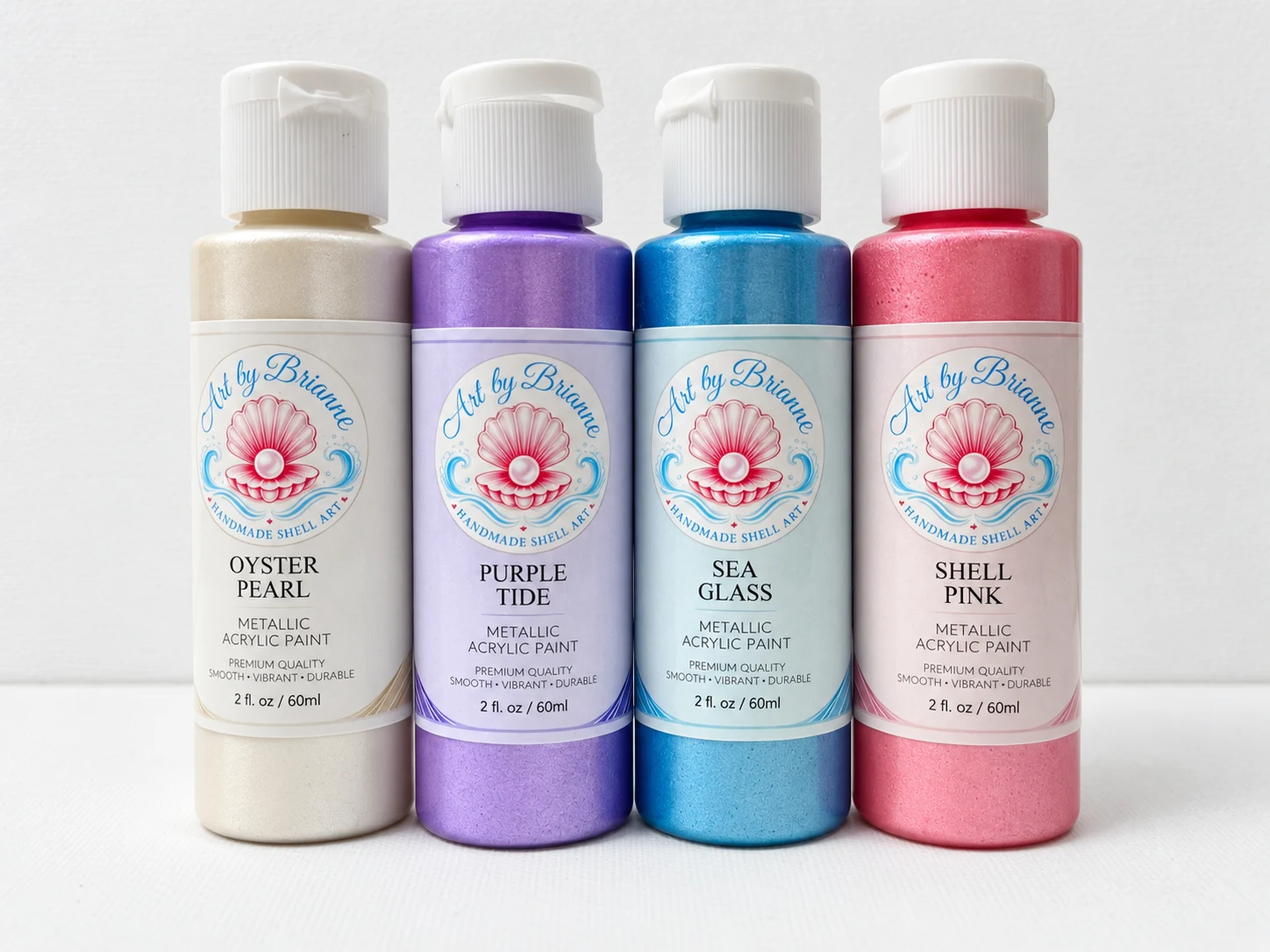 Art by Brianne four-color private label metallic acrylic paint in 60ml bottles
